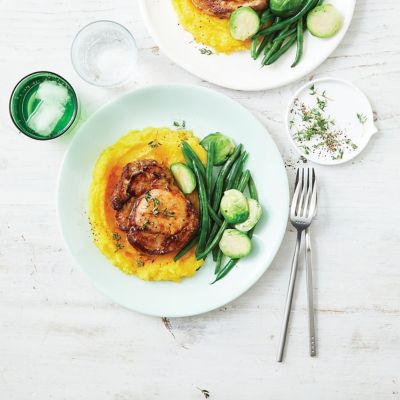 Thyme & Mustard Pork Steaks With Pumpkin Mash & Greens