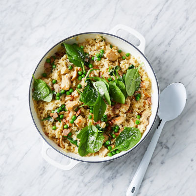 Baked Chicken, Pea & Spinach Risotto