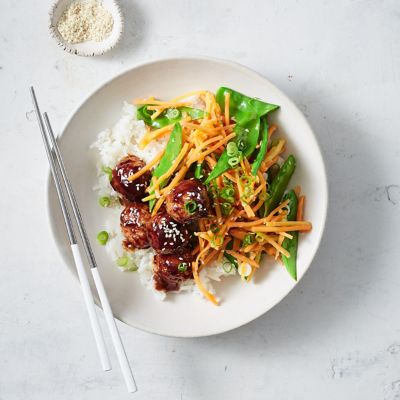 Teriyaki Pork Meatballs With Sesame & Ginger Veg