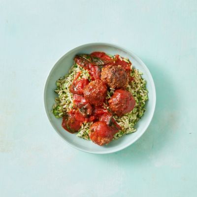 Meatballs With Cheesy Broccoli Rice