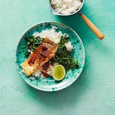 Quick Crispy-Skinned Barramundi With Coconut Rice