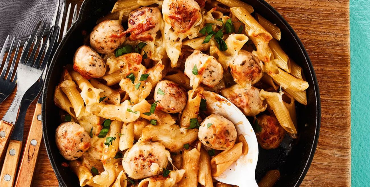 French onion meatball pasta