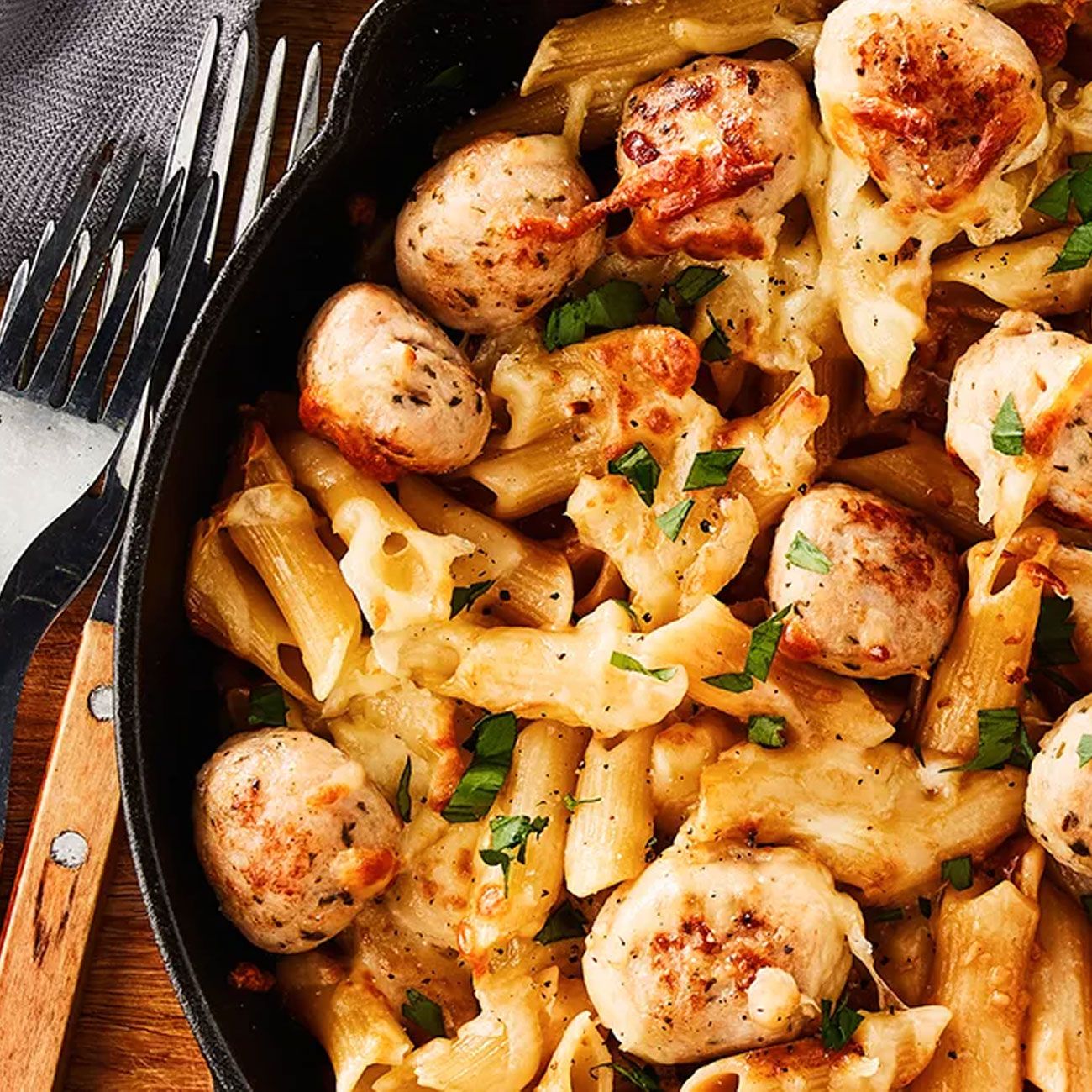 French onion meatball pasta