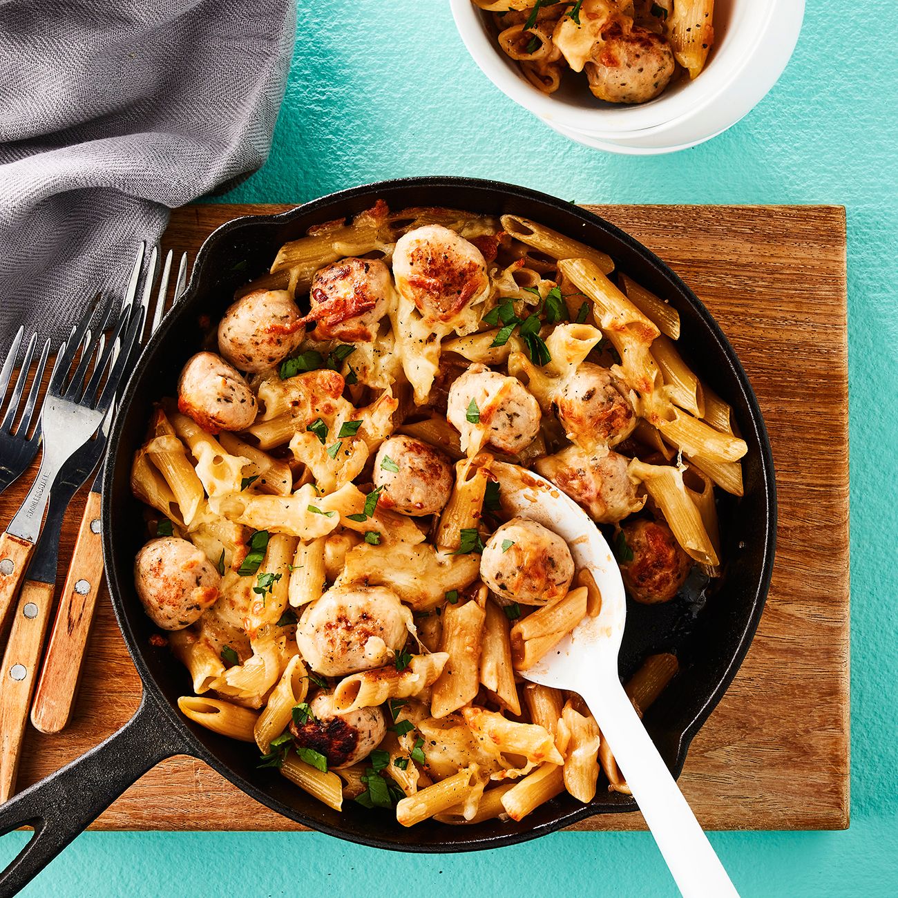 French onion meatball pasta