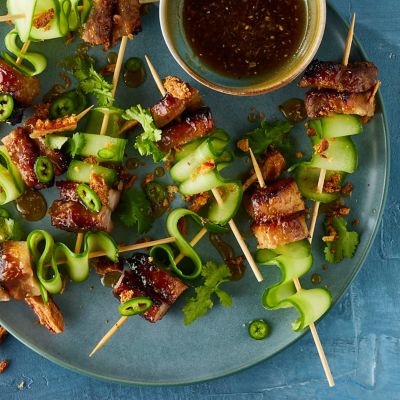 Mini pork belly skewers