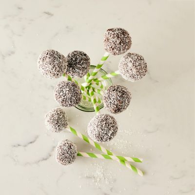 Vegan choc lamington pops