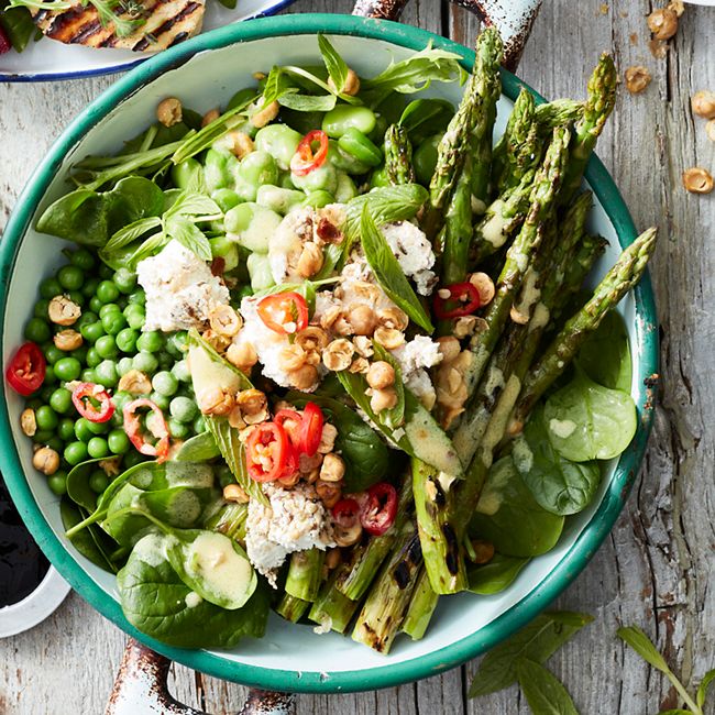 Asparagus & Pea Salad With Dukkah Feta