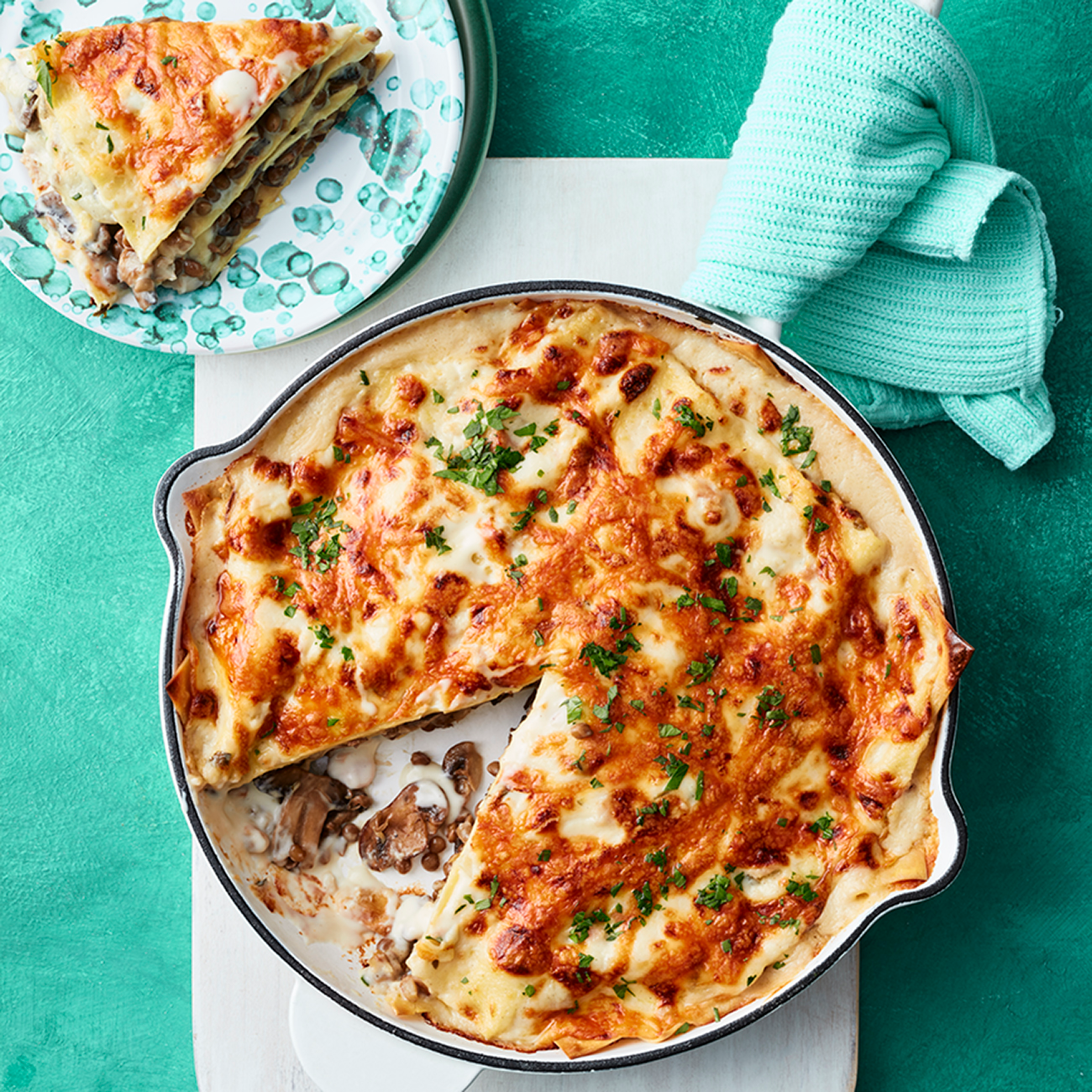 Frying-pan mushroom lasagne