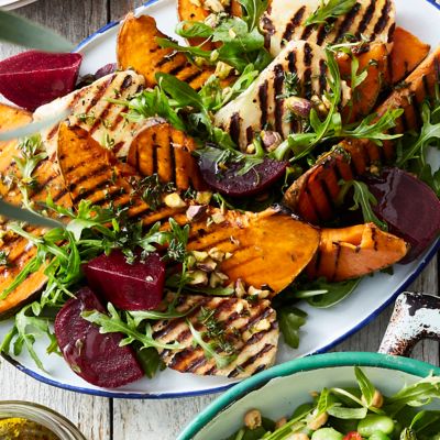 Grilled pumpkin, beetroot & haloumi salad