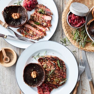 Rosemary steak with caramelised onions & mushrooms