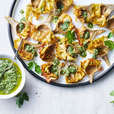 Fried artichokes with salsa verde