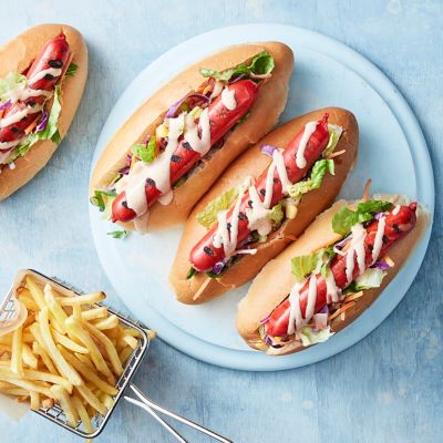 Speedy hotdogs with Buffalo slaw
