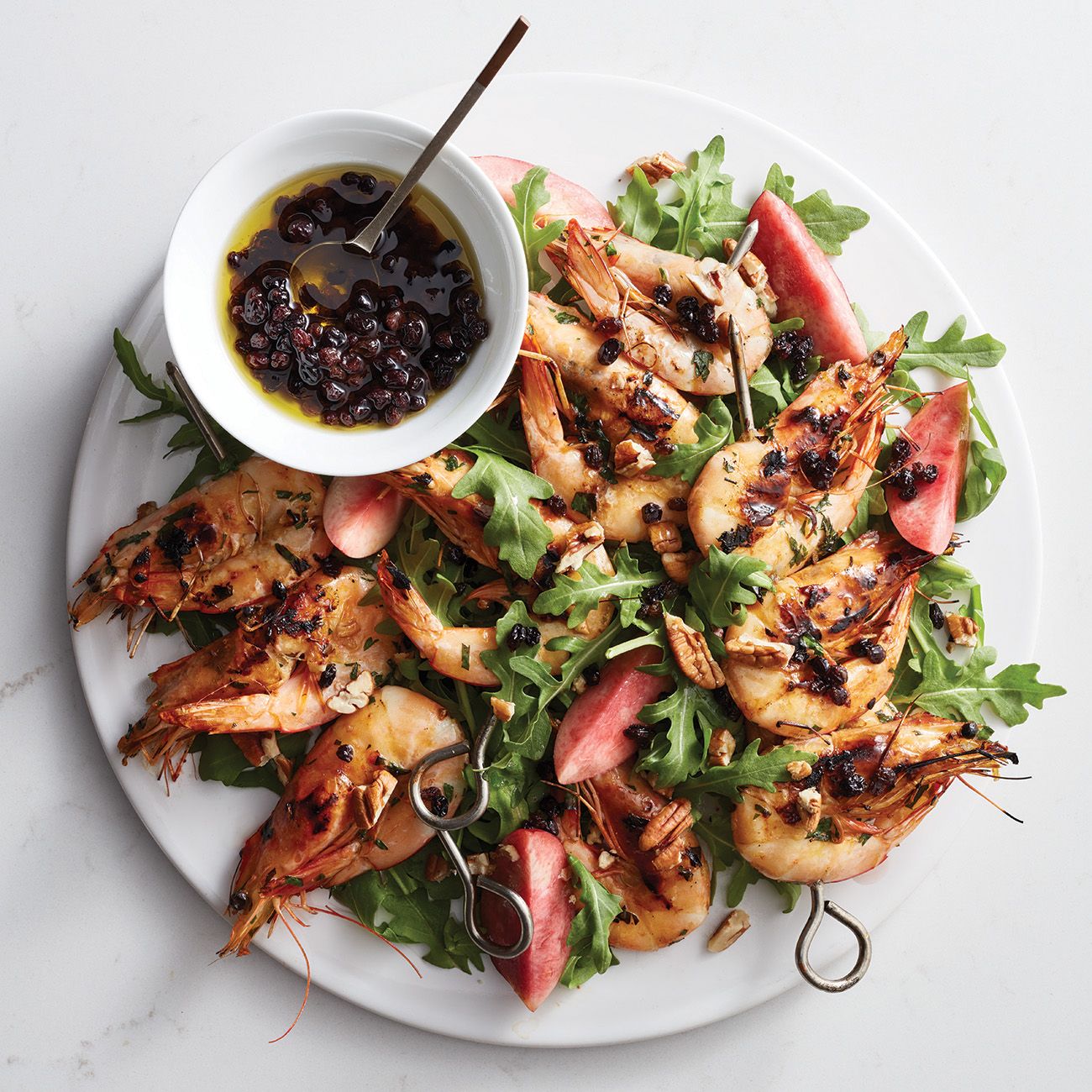 Barbecued Prawn Skewers With Nectarine Salad