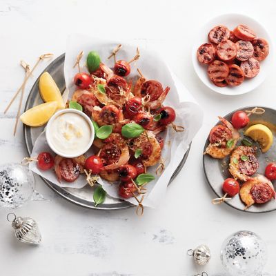 Chorizo & Prawn Skewers with Lemon Aioli 