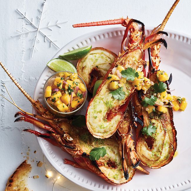 Grilled Lobster With Lime Butter And Mango Salsa