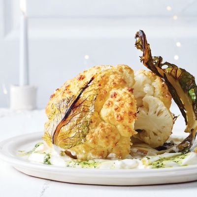 Whole Roasted Cauliflower with Jalapeño Sauce
