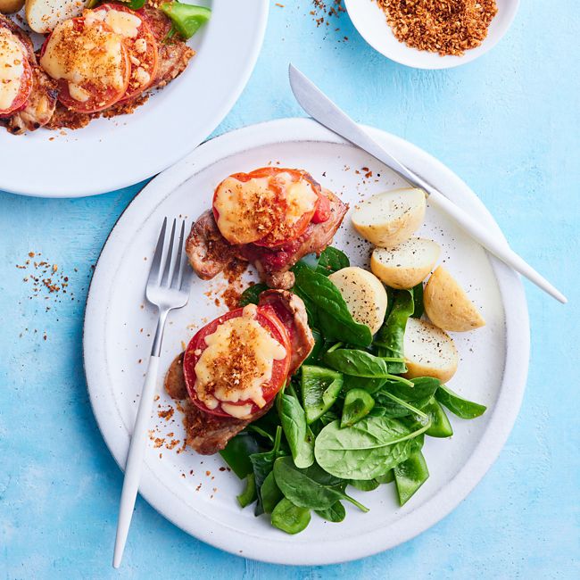 Cheesy Tomato Pork with Paprika Panko