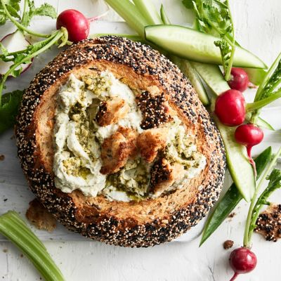 Healthier Creamy Basil Pesto Cob Dip