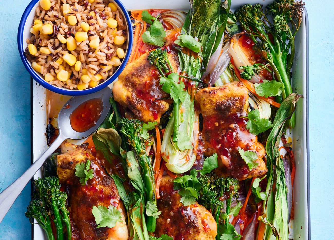 Spiced chilli chicken traybake