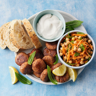 Spiced Vegan Rissoles with Carrot & Chickpea Salad