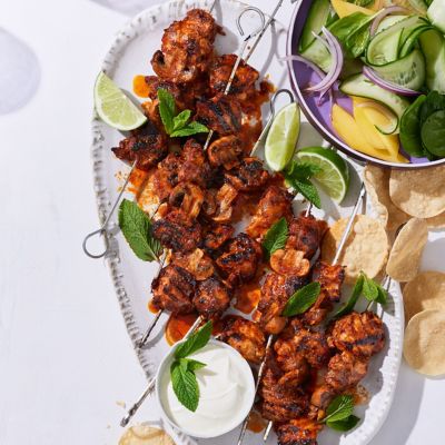 Tandoori Chicken & Mushroom Skewers with Mango & Cucumber Salad