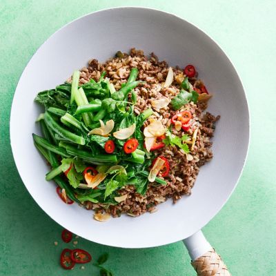 Healthier Garlic Beef & Greens Stir-fry