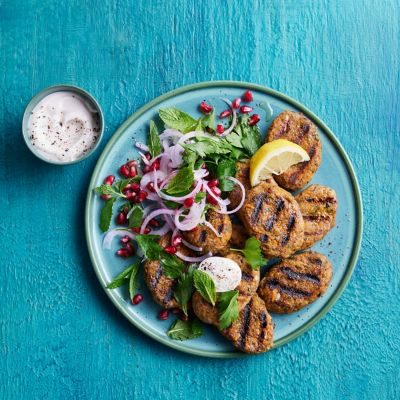 Spiced Lentil Koftas with Pomegranate & Mint Salad