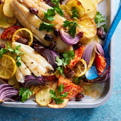 Fish with Tomato & Olive Traybake