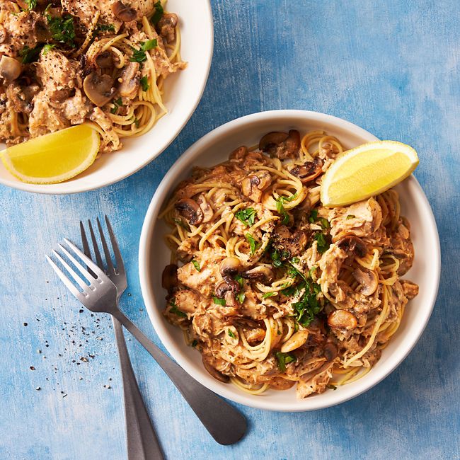 Cheat's "Slow-cooked" Creamy Chicken & Mushroom Spaghetti