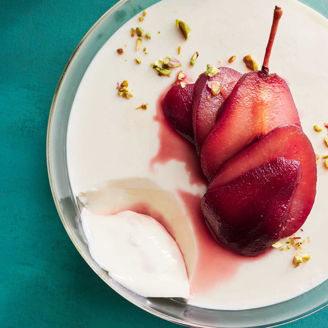 Vanilla-bean Panna Cotta with Shiraz-poached Pears
