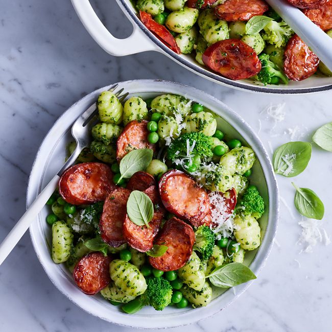 Gnocchi with Pesto & Crispy Chorizo