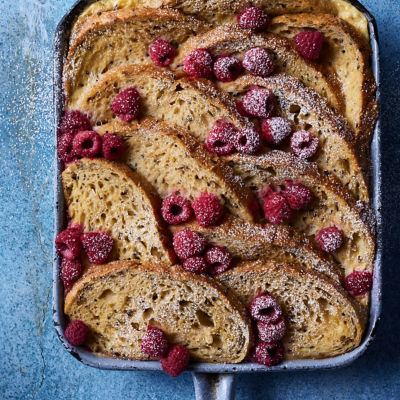 Healthier Raspberry Bread & Butter Pudding