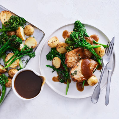 Pork with Roast Broccolini & Garlic Potatoes
