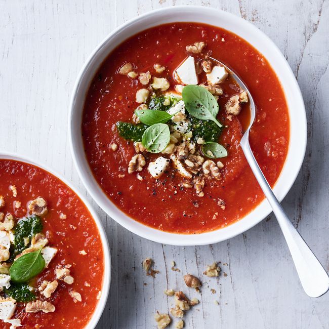 Roasted Capsicum, Basil Pesto & Feta Soup