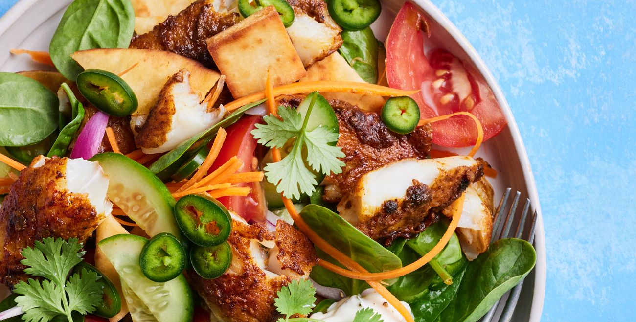 Tikka fish with naan fattoush