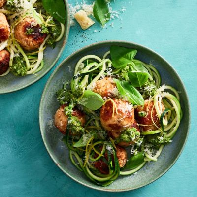 Healthier Chicken Meatballs with Zucchini Noodles