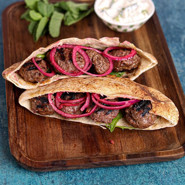 Lamb Kofta Kebab with Mint Yoghurt & Pickled Onions