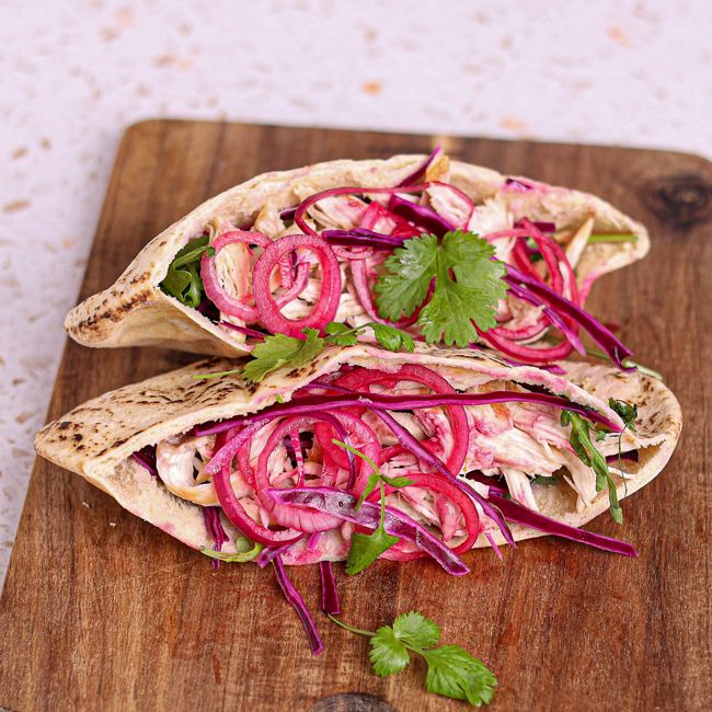 Pulled Chicken Kebab with Red Cabbage & Onions