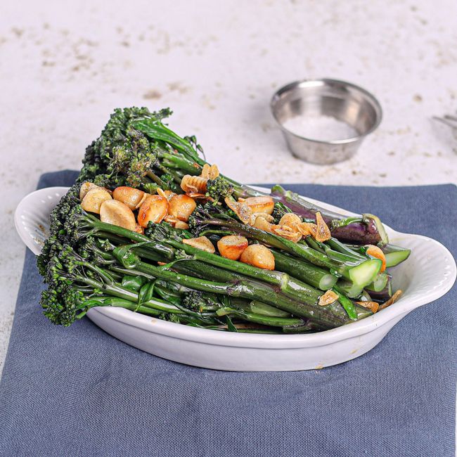 Tenderstem Broccoli with Garlic Butter & Macadamia Nuts