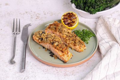 Pan Fried Salmon with A Macadamia & Cheese Crumb.