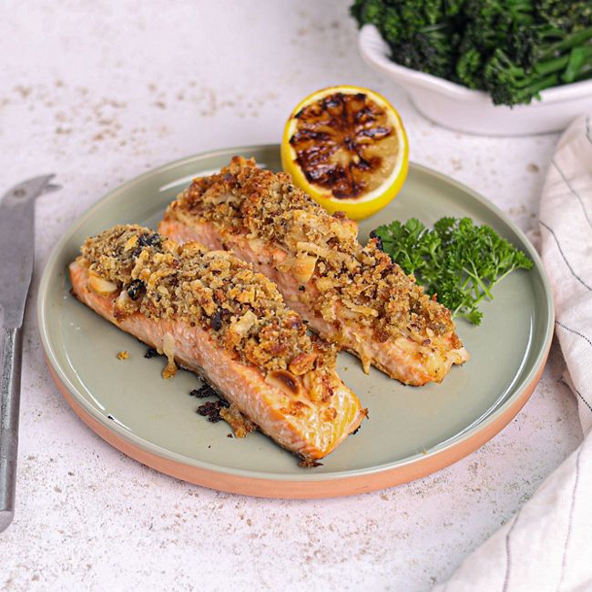 Pan Fried Salmon with a Macadamia & Cheese Crumb