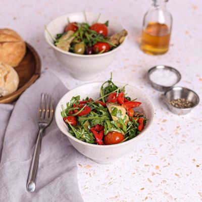 Balsamic Roast Artichoke with Fire Roasted Peppers & Rocket Salad.
