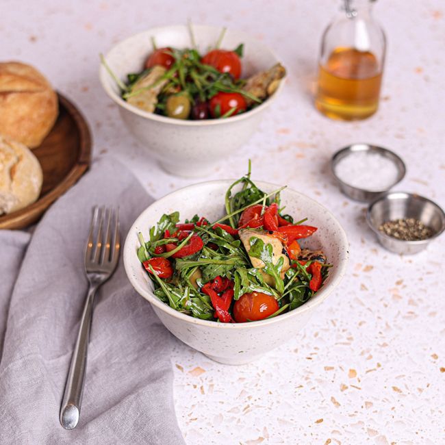 Balsamic Roast Artichoke with Fire Roasted Capsicum & Rocket Salad