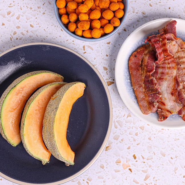 Melon with Chilli Peanuts & Streaky Bacon