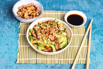 Asian Cucumber Salad with Honey Roasted Nuts.