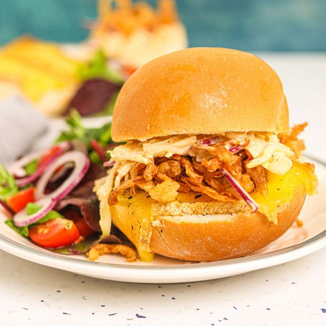 Coleslaw, Cheddar Cheese & Crispy Onion Bap