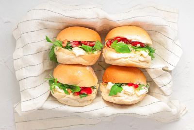 Mini Rolls with Egg Mayonnaise, Salsa & Rocket.