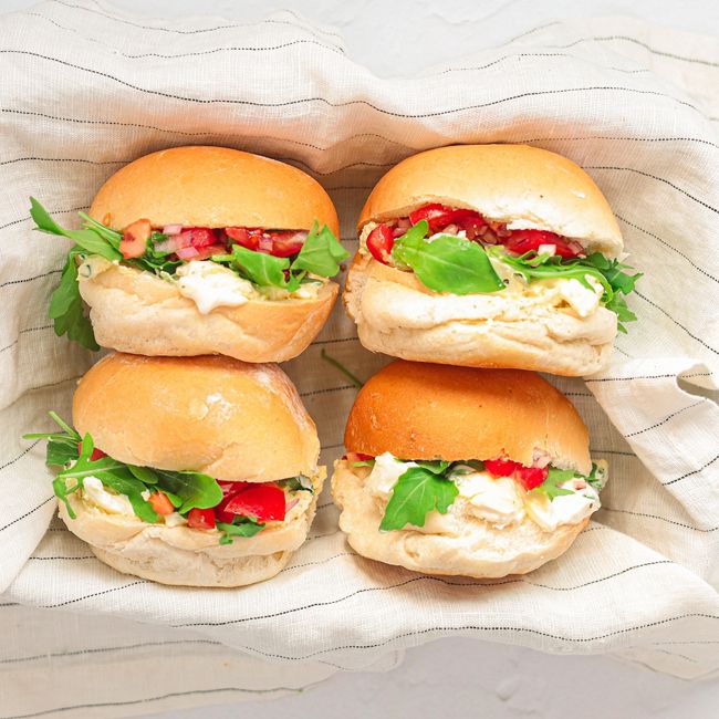 Mini Rolls with Egg Mayonnaise, Salsa & Rocket