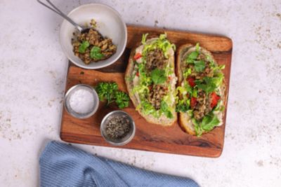Babaganoush & Smashed Chickpea Sandwich with Baby Gem.