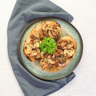 Warm Open Sandwich with Mushroom, Shallots & Tarragon.